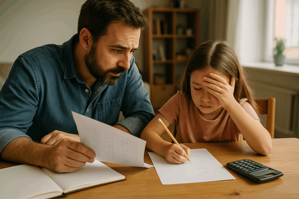 padre ayudando a hija en matematicas